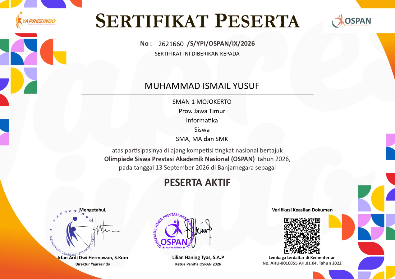 Sertifikat peserta aktif informatika OSPAN