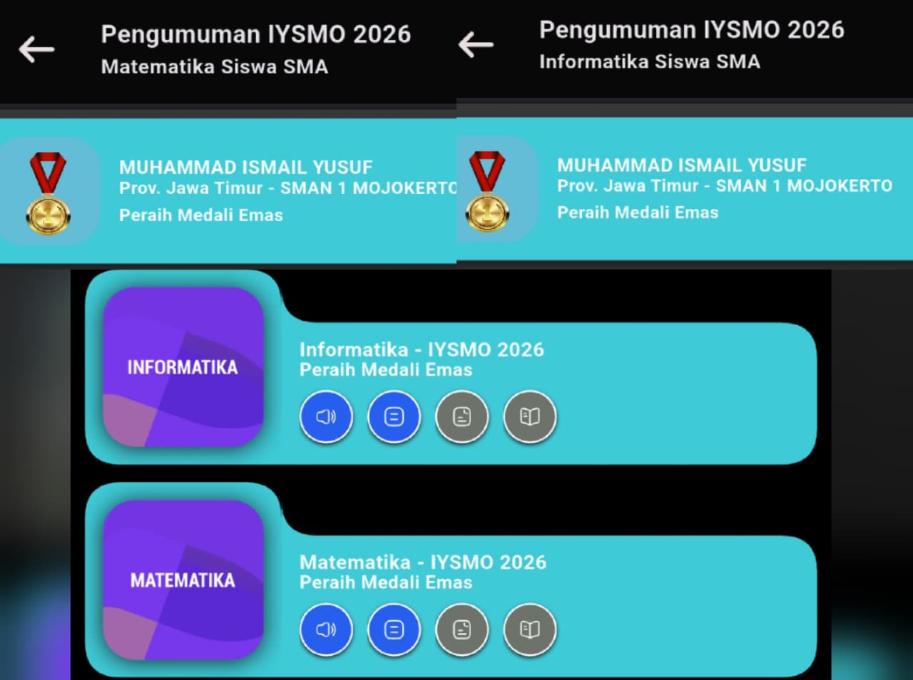 Dokumentasi peraih medali emas IYSMO Matematika dan Informatika